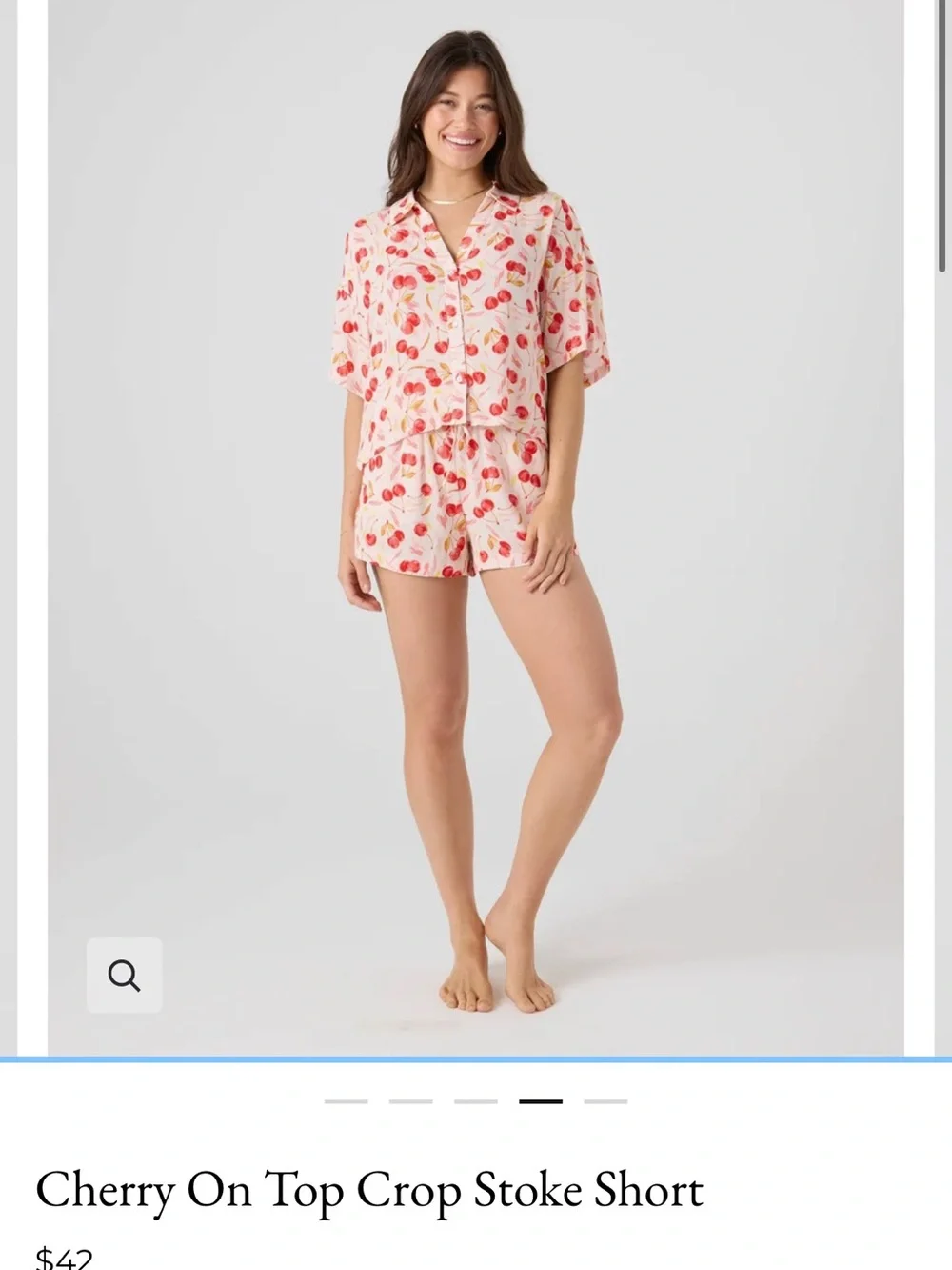 roxy Cherry on Top Print Pink Short-Sleeve Button Front Top and Shorts 0509